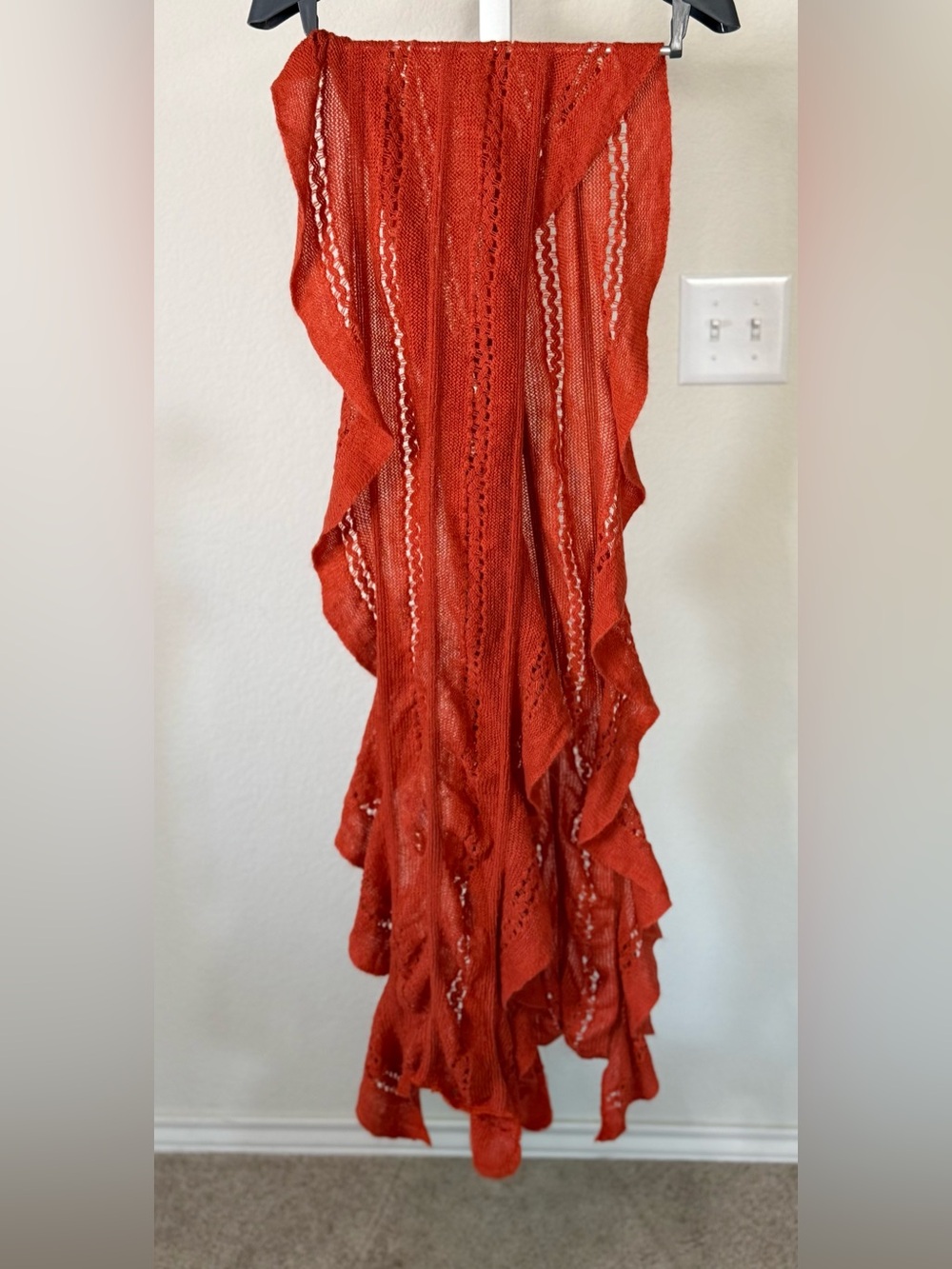 Lightweight Rust Ruffle Knit Wrap Scarf